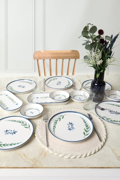 Hermia Set de Desayuno de 12 piezas en Azul, Verde y Blanco